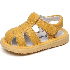 imageDADAWEN Baby Boys Girls Summer Lightweight Soft Sole ClosedToe Outdoor Leather Athletic SandalsYellow L1258