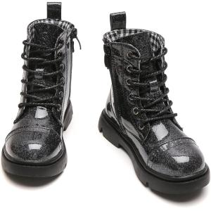 imageDADAWEN Boys Girls Glitter Ankle Boots Lace Up Waterproof Combat Boot With Side Zipper ToddlerLittle KidBig KidBlack Glitter