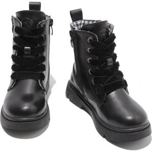 imageDADAWEN Boys Girls Glitter Ankle Boots Lace Up Waterproof Combat Shoes With Side Zipper for ToddlerLittle KidBig KidBlack