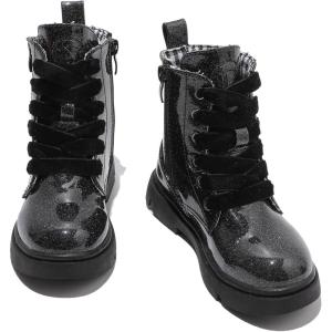 imageDADAWEN Boys Girls Glitter Ankle Boots Lace Up Waterproof Combat Shoes With Side Zipper for ToddlerLittle KidBig KidBlack Glitter