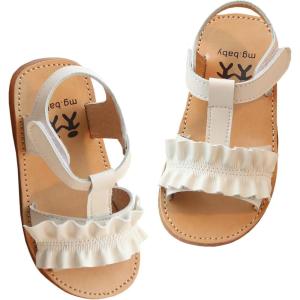 imageDADAWEN Girls Summer Beach Water Sandals Soft Sole TStrap Flat Sandal ToddlerLittle KidBeige