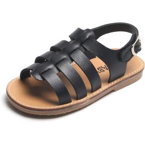 imageDADAWEN Girls Summer Beach Water Sandals Soft Sole TStrap Flat Sandal ToddlerLittle KidBlack V531