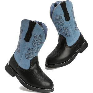 imageDADAWEN Kids Cowgirl Cowboy Western Boots Boys Girls Mid Calf Riding Shoes With Side Zipper ToddlerLittle KidBig Kid02blackBlue