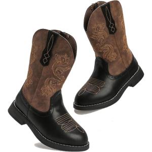 imageDADAWEN Kids Cowgirl Cowboy Western Boots Boys Girls Mid Calf Riding Shoes With Side Zipper ToddlerLittle KidBig KidBlackBrown
