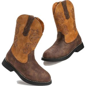 imageDADAWEN Kids Cowgirl Cowboy Western Boots Boys Girls Mid Calf Riding Shoes With Side Zipper ToddlerLittle KidBig KidBrownTan