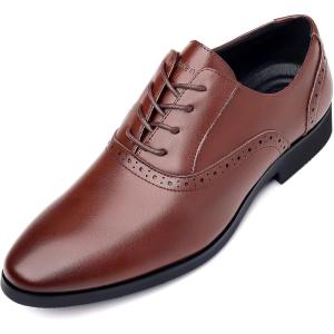 imageDADAWEN Mens Leather Lined Dress Shoes Formal Business Shoes Classic Laceup OxfordsBrown