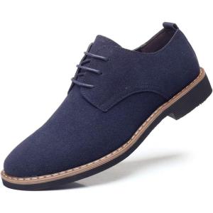imageDADAWEN Mens Suede Dress Shoes Casual Lace Up Oxfords ShoesBlue
