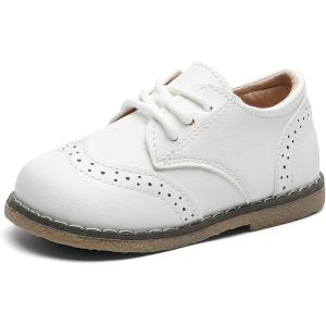 imageDADAWEN Toddler Boys Girls Dress Shoes Comfort Oxford Shoes Wedding Church Dress Shoes Lace Up School Uniform Loafer Flats ToddlerLittle KidWhite
