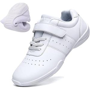 imageDADAWEN Youth Girls White Cheerleading Shoes Athletic Training Tennis Sneakers Competition Cheer ShoesWhite