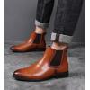 imageDADAWEN Mens Chelsea Boots Leather Casual Chukka Ankle Boots Classic Elastic Dress Boots for MenBrown 02