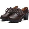 imageDADAWEN Womens Leather Classic Lace Up Platform Chunky MidHeel Square Toe Oxfords Dress Pump ShoesBrown