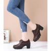 imageDADAWEN Womens Leather Classic Lace Up Platform Chunky MidHeel Square Toe Oxfords Dress Pump ShoesBrown