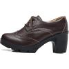 imageDADAWEN Womens Leather Classic Lace Up Platform Chunky MidHeel Square Toe Oxfords Dress Pump ShoesBrown