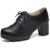 imageDADAWEN Womens Leather Classic Lace Up Platform Chunky MidHeel Square Toe Oxfords Dress Pump ShoesBlack