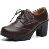imageDADAWEN Womens Leather Classic Lace Up Platform Chunky MidHeel Square Toe Oxfords Dress Pump ShoesBrown