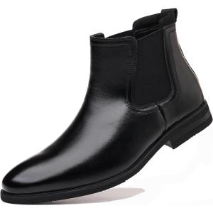 imageDADAWEN Mens Chelsea Boots Leather Casual Chukka Ankle Boots Classic Elastic Dress Boots for MenBlack