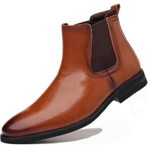 imageDADAWEN Mens Chelsea Boots Leather Casual Chukka Ankle Boots Classic Elastic Dress Boots for MenBrown
