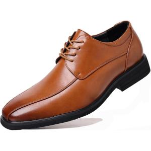 imageDADAWEN Mens Square Toe Business Dress Shoes Classic Lace Up Formal Oxford ShoesBrown
