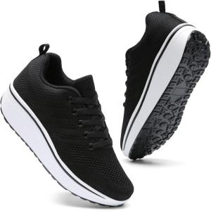 imageDADAWEN Womens Slip On Breathable Mesh Walking Tennis Shoes Lightweight Comfort Wedge Platform Casual Sneakers for Gym Travel Work SizeUS5US12Black