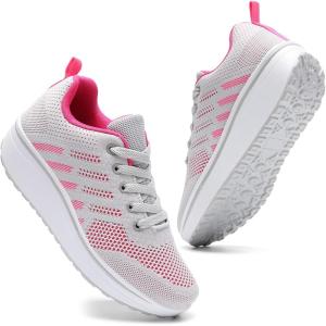 imageDADAWEN Womens Slip On Breathable Mesh Walking Tennis Shoes Lightweight Comfort Wedge Platform Casual Sneakers for Gym Travel Work SizeUS5US12GrayHot Pink