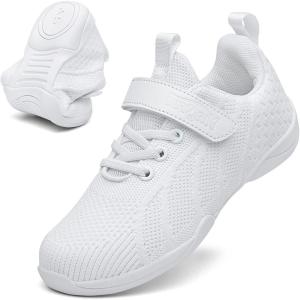 imageDADAWEN Youth Girls White Cheerleading Shoes Athletic Training Tennis Breathable Competition Cheer SneakersWhite