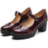 imageDADAWEN Womens Chunky Low Block Heels Mary Jane Closed Toe Work Pumps Comfortable Round Toe Oxfords Dress Wedding ShoesWine Red Patent