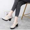 imageDADAWEN Womens Leather Classic Mid Heel Mary Jane Square Toe Oxfords Platform Dress Pumps ShoesBeige