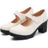 imageDADAWEN Womens Leather Classic Mid Heel Mary Jane Square Toe Oxfords Platform Dress Pumps ShoesBeige