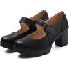 imageDADAWEN Womens Leather Classic Mid Heel Mary Jane Square Toe Oxfords Platform Dress Pumps ShoesBlack
