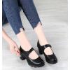 imageDADAWEN Womens Leather Classic Mid Heel Mary Jane Square Toe Oxfords Platform Dress Pumps ShoesBlack