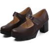 imageDADAWEN Womens Leather Classic Mid Heel Mary Jane Square Toe Oxfords Platform Dress Pumps ShoesBrown