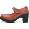 imageDADAWEN Womens Leather Classic Mid Heel Mary Jane Square Toe Oxfords Platform Dress Pumps ShoesLight Brown