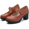 imageDADAWEN Womens Leather Classic Mid Heel Mary Jane Square Toe Oxfords Platform Dress Pumps ShoesLight Brown