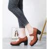 imageDADAWEN Womens Leather Classic Mid Heel Mary Jane Square Toe Oxfords Platform Dress Pumps ShoesLight Brown