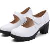 imageDADAWEN Womens Leather Classic Mid Heel Mary Jane Square Toe Oxfords Platform Dress Pumps ShoesWhite