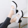 imageDADAWEN Womens Leather Classic Mid Heel Mary Jane Square Toe Oxfords Platform Dress Pumps ShoesWhite