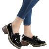 imageDADAWEN Womens Loafers Tassel Slip On Platform Chunky Penny Heeled Loafers for Women Dressy and Work Womens Business Casual ShoesBlack