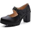 imageDADAWEN Womens Leather Classic Mid Heel Mary Jane Square Toe Oxfords Platform Dress Pumps ShoesBlack