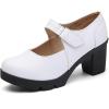 imageDADAWEN Womens Leather Classic Mid Heel Mary Jane Square Toe Oxfords Platform Dress Pumps ShoesWhite