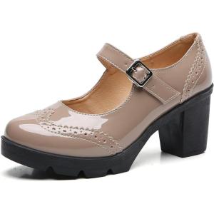 imageDADAWEN Womens Chunky Low Block Heels Mary Jane Closed Toe Work Pumps Comfortable Round Toe Oxfords Dress Wedding ShoesNude Patent