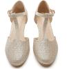 imageDADAWEN Womens Closed Toe TStrap Buckle Low Heel Party Bridal Wedding Dress Pump ShoesGold
