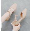 imageDADAWEN Womens Closed Toe TStrap Buckle Low Heel Party Bridal Wedding Dress Pump ShoesNude