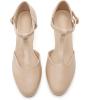 imageDADAWEN Womens Closed Toe TStrap Buckle Low Heel Party Bridal Wedding Dress Pump ShoesNude