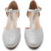 imageDADAWEN Womens Closed Toe TStrap Buckle Low Heel Party Bridal Wedding Dress Pump ShoesSilver
