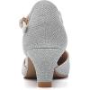 imageDADAWEN Womens Closed Toe TStrap Buckle Low Heel Party Bridal Wedding Dress Pump ShoesSilver