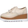 imageDADAWEN Womens Fashion Tassels SquareToe Laceup Platform Wedge Oxford ShoesBrogueBeige