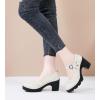 imageDADAWEN Womens Leather Classic Mary Jane Ankle Strap Round Toe Mid Heel Platform Pumps Oxfords Dress ShoesBeige