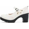 imageDADAWEN Womens Leather Classic Mary Jane Ankle Strap Round Toe Mid Heel Platform Pumps Oxfords Dress ShoesBeige
