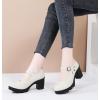 imageDADAWEN Womens Leather Classic Mary Jane Ankle Strap Round Toe Mid Heel Platform Pumps Oxfords Dress ShoesBeige