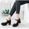 imageDADAWEN Womens Leather Classic Mary Jane Ankle Strap Round Toe Mid Heel Platform Pumps Oxfords Dress ShoesBlack